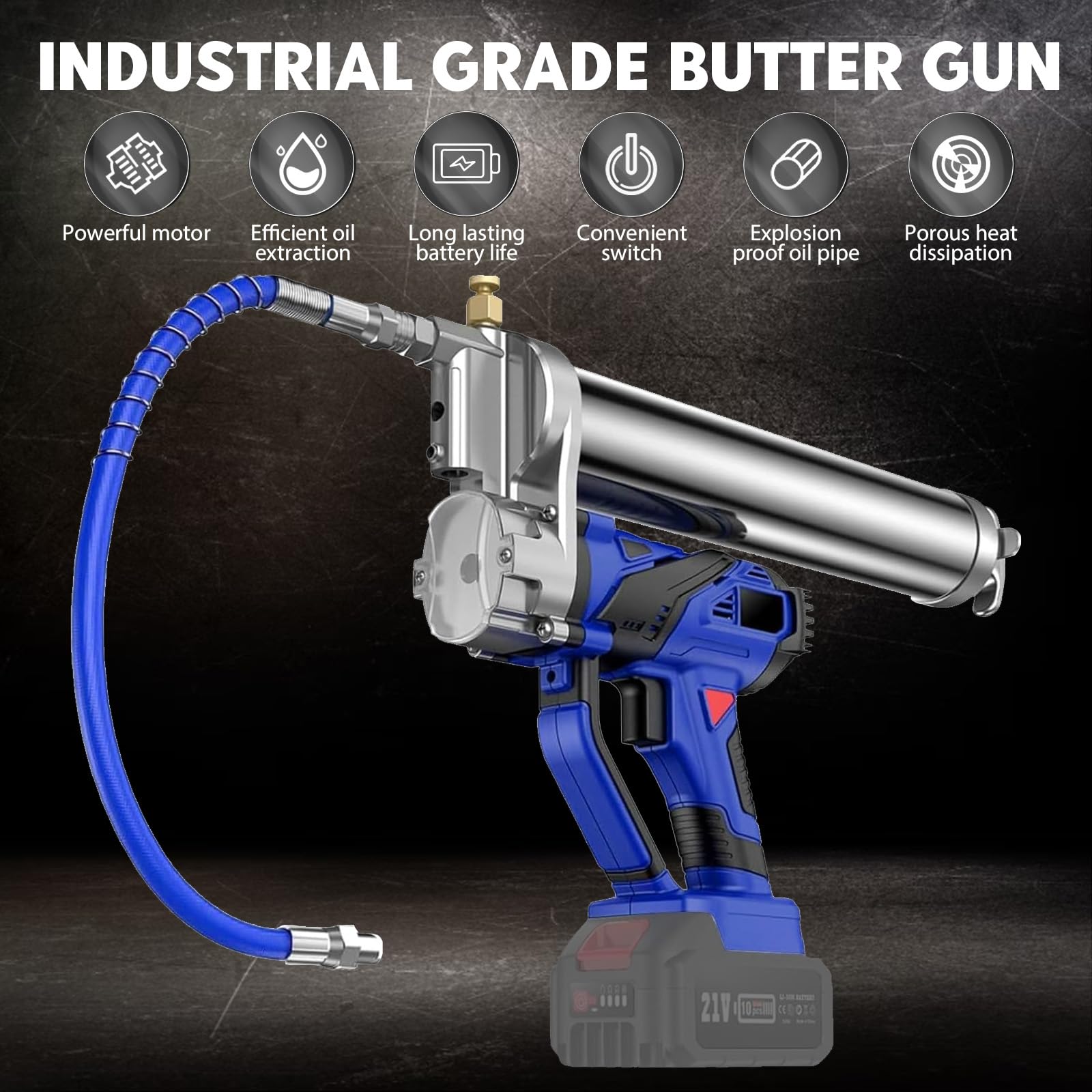 Pistolet à Graisse Sans Fil pour Makita 18V Batterie, Kit Pistolet à Graisse Électrique 10000 PSI avec Tuyau, Raccord Rapide, Gâchette à Vitesse Variable, Chargeur, Valise(Sans Batterie)