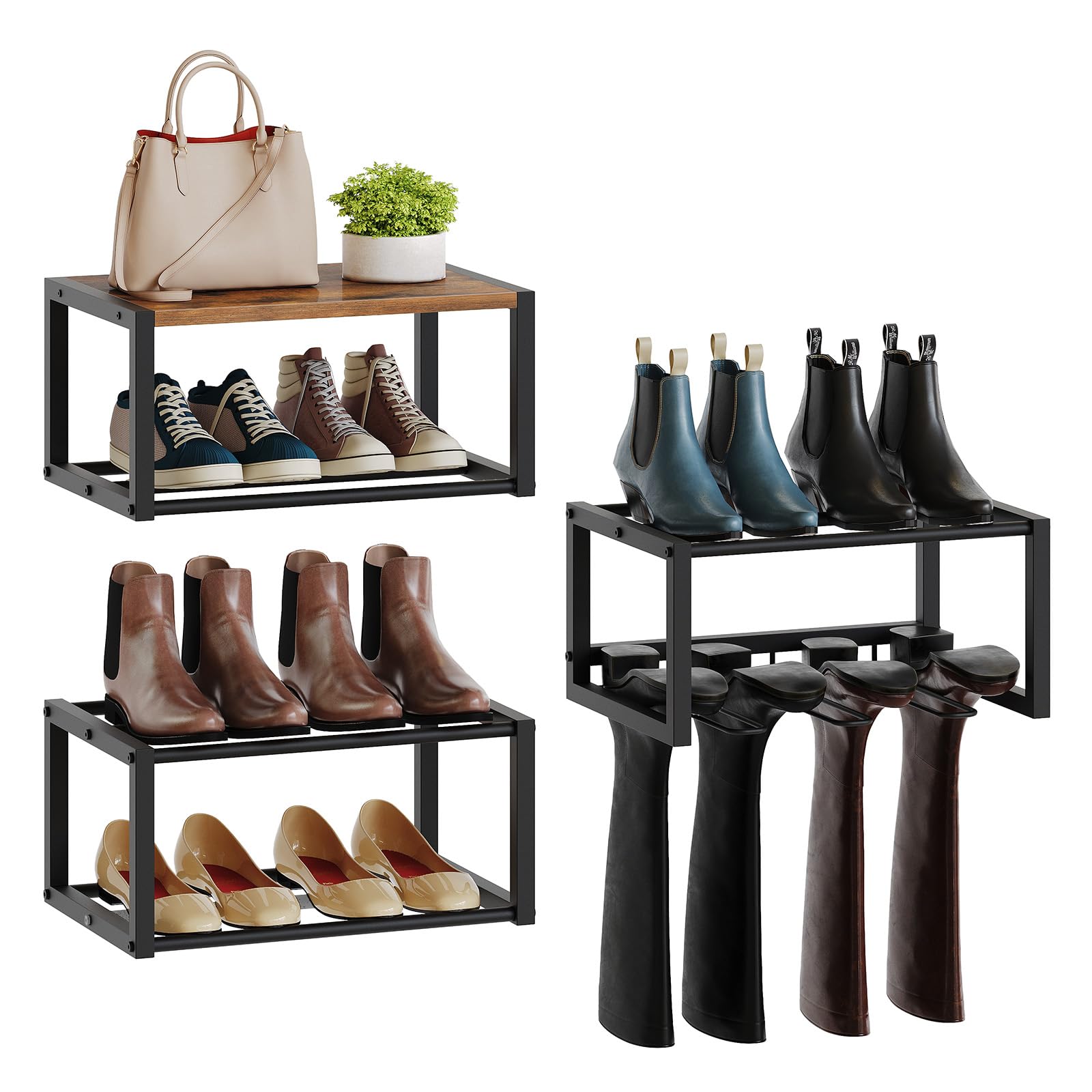 YATINEY Wall Mounted Shoe Rack, Shoe Organizer for Wall, 3 Pack Floating Shoe Shelf, Hanging Metal Shoe Storage, Holds 6-12 Pairs, 6-Tier Space Saving