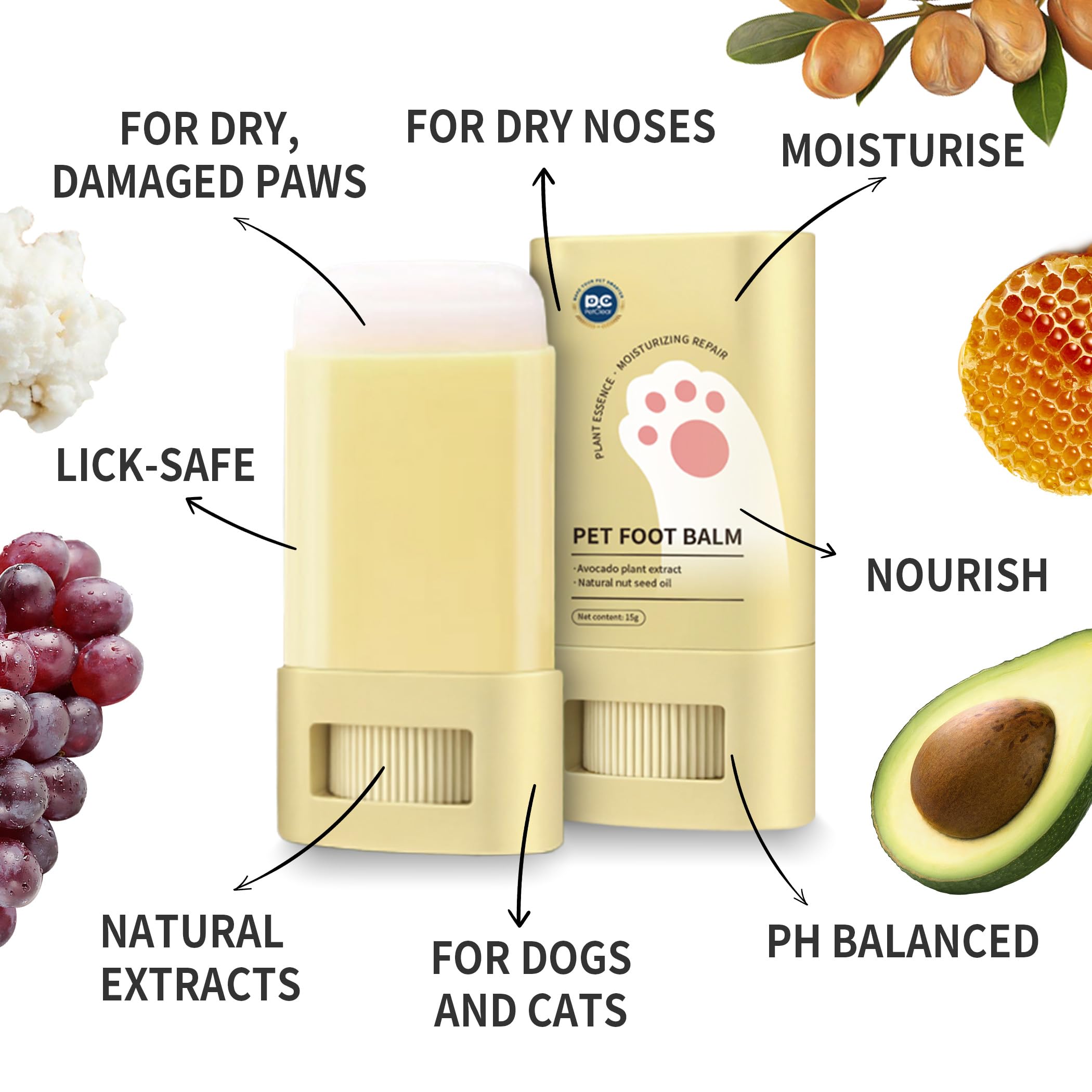 PCpetclear Dog Paw Balm and Nose Balm, Natural Plant Extracts Formula, Lick-Safe, Moisturises - Image 2