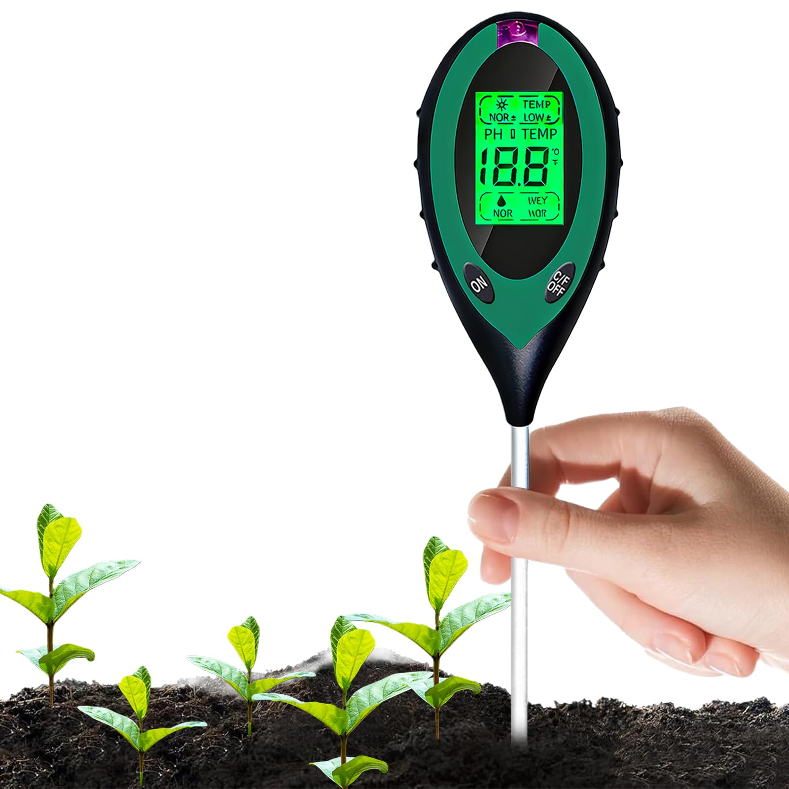 PEHTIY Soil Meter, 4-in-1 Soil Moisture Meter, Digital Plant Moisture/PH/Light/TemperatureTester, Sunlight Intensity Backlight LCD Display for Gardening, Lawn, Farming and Outdoor Plants