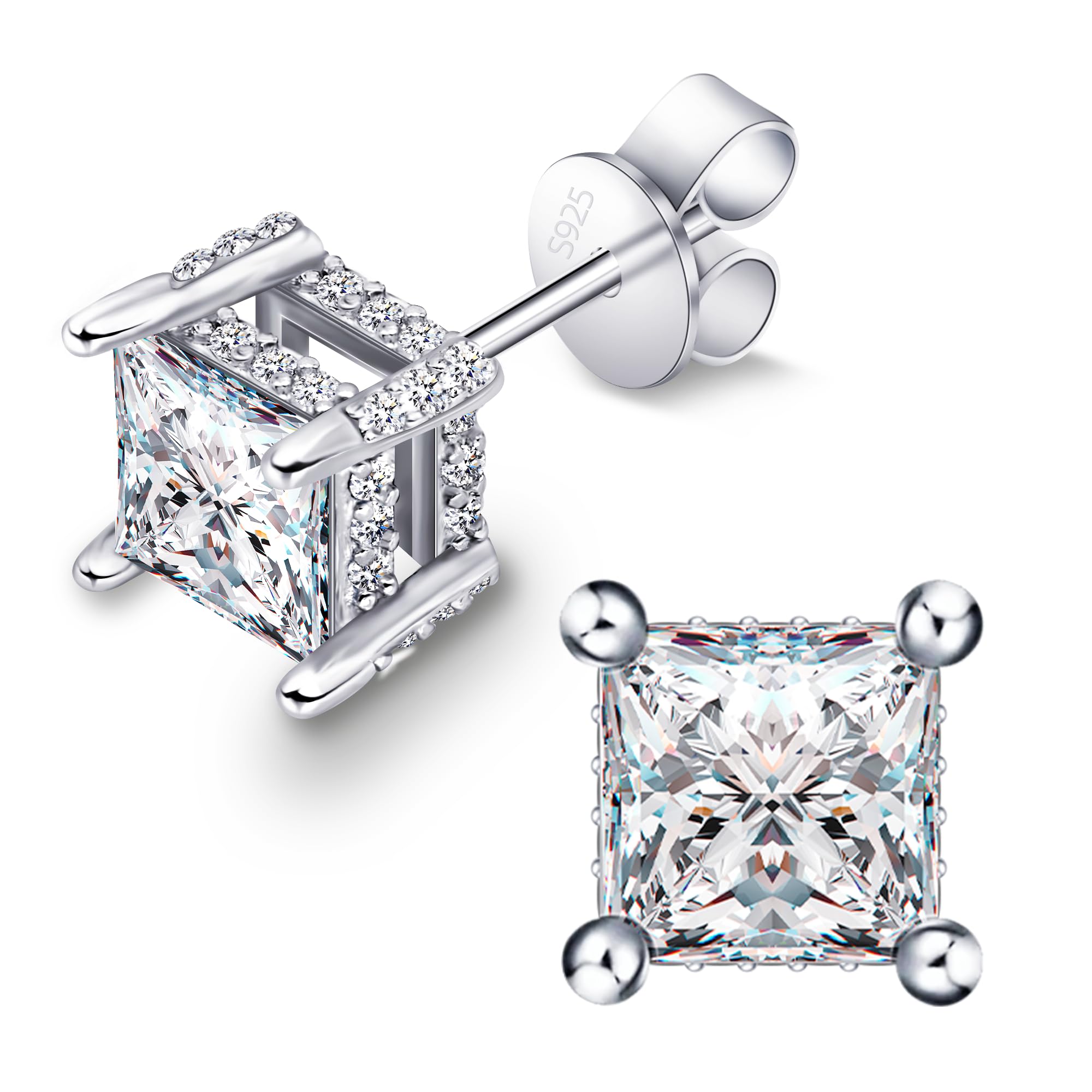 QUEENOU Moissanite Earrings Studs 1ct-3ct for Women/Men, 925 Sterling Silver with 18K White Gold Plated Hypoallergenic Fla...
