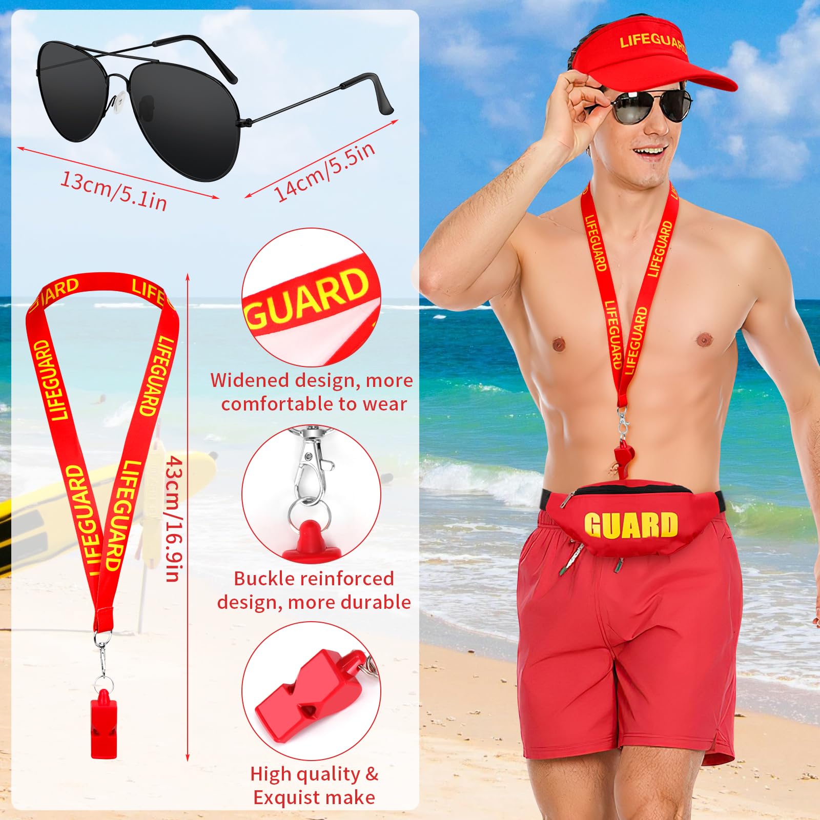 SelfTek 5 Pcs Lifeguard Costume Accessories - Image 3