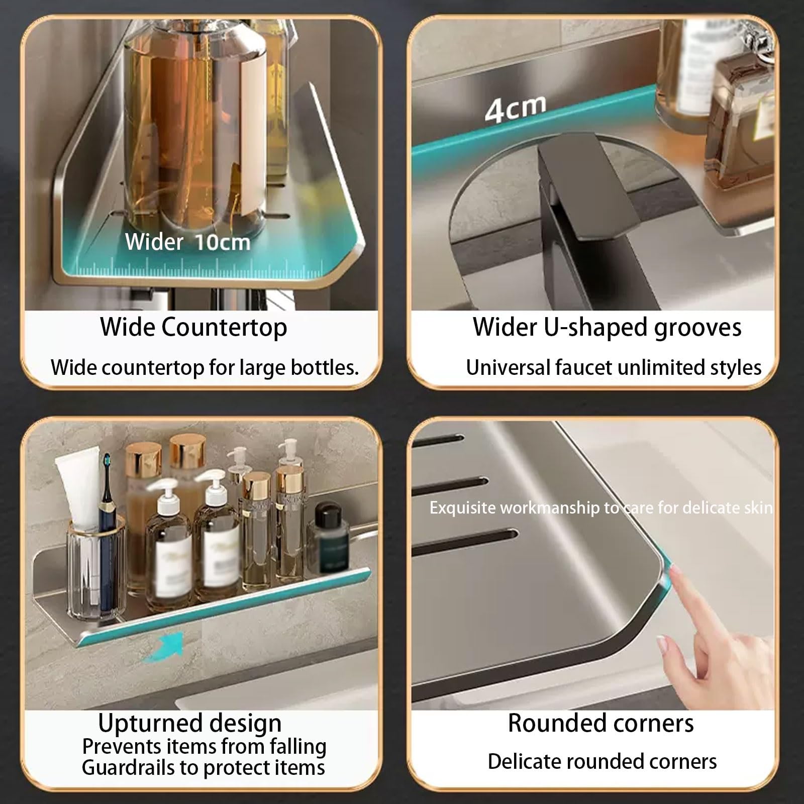 Estante de ducha gris montado en la pared de 70 cm, estante de almacenamiento sin taladro, organizador de ahorro de espacio para artículos esenciales de baño, soporte para champú, perfecto para