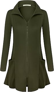 Sponsored Ad - Miusey Womens Zip Up Tunic Sweatshirt Collar Neck Lightweight Long Jacket Cardigans