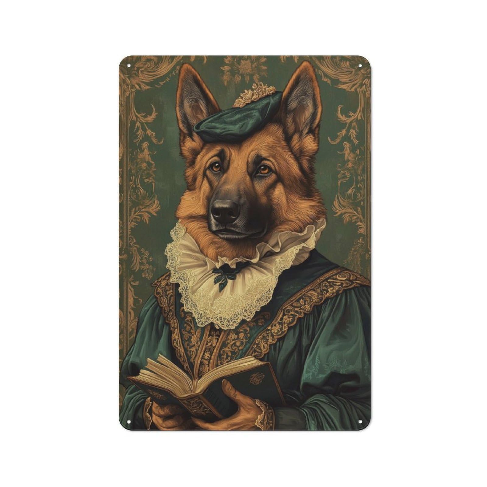 Junmoney German Shepherd In Renaissance Attire Classi Tin Sign 30X20cm With C Dog Art For Hallway Wall, Vintage Decor, For Home Interiors, Feature Walls And Decorative Displays