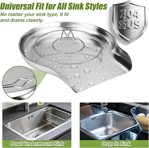 Miniatura 7 de Palksky Colador y colador autodescurridor de acero inoxidable para cocina, bandeja de drenaje de encimera de metal para pasta, arroz, fideos,