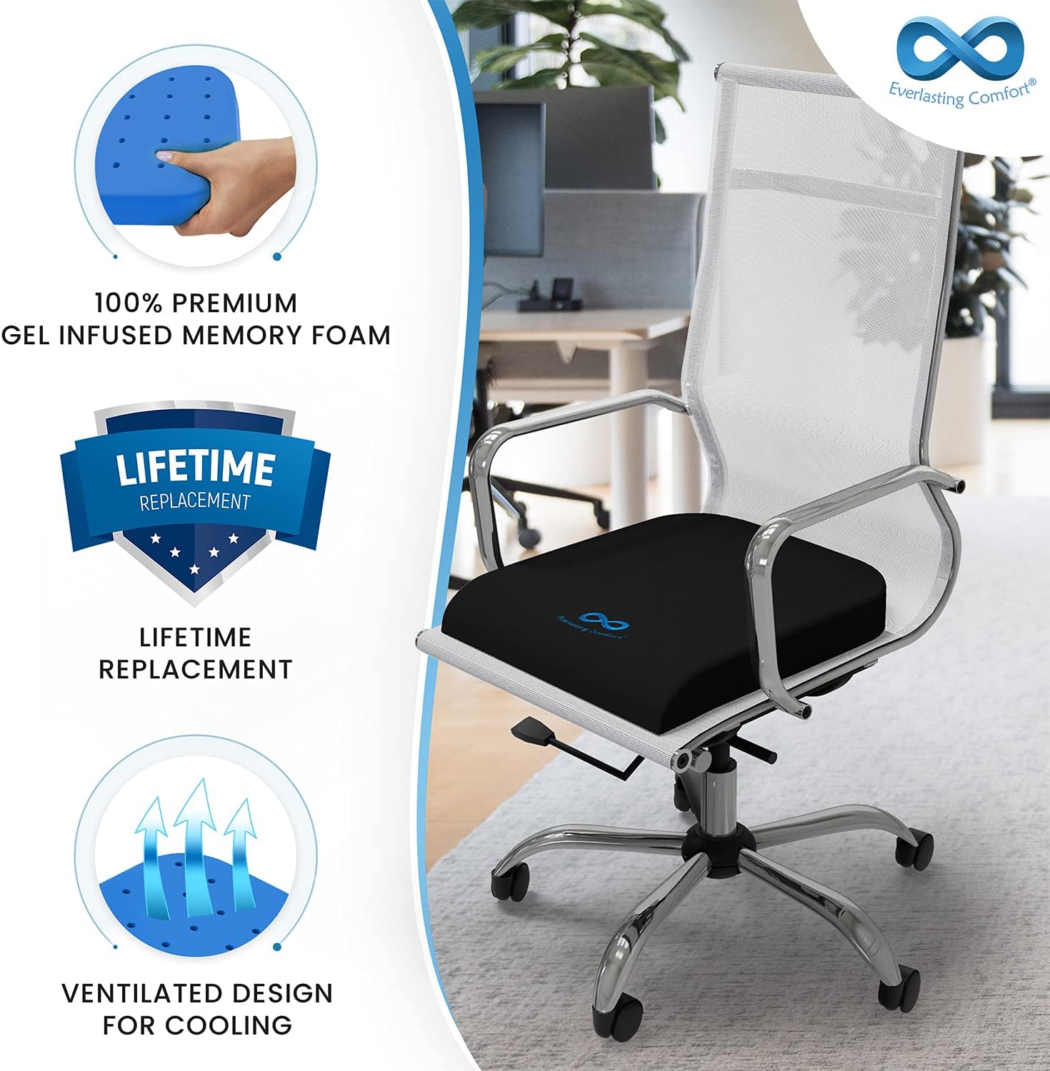 Everlasting Comfort Office Chair Seat Cushion - Memory Foam Car Pillow Pad - Tailbone and Back Pain : Office Products