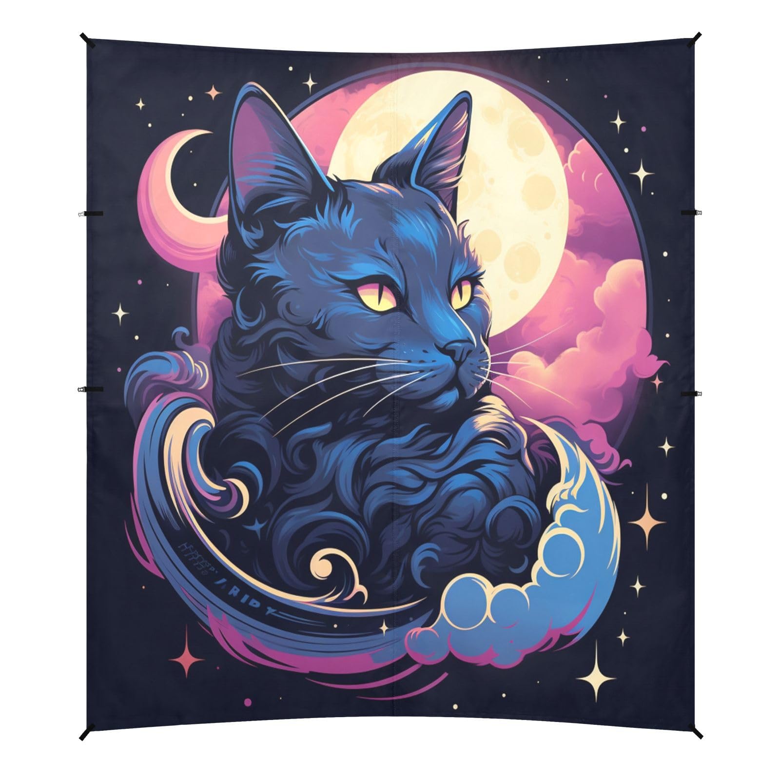 Kunstwerk Katze Mond Strandzelt Sonnenschutz Camping-Vordach,Einfach Aufzubauen,Tragbar mit Sandsäcken für Angeln und Picknick im Freien