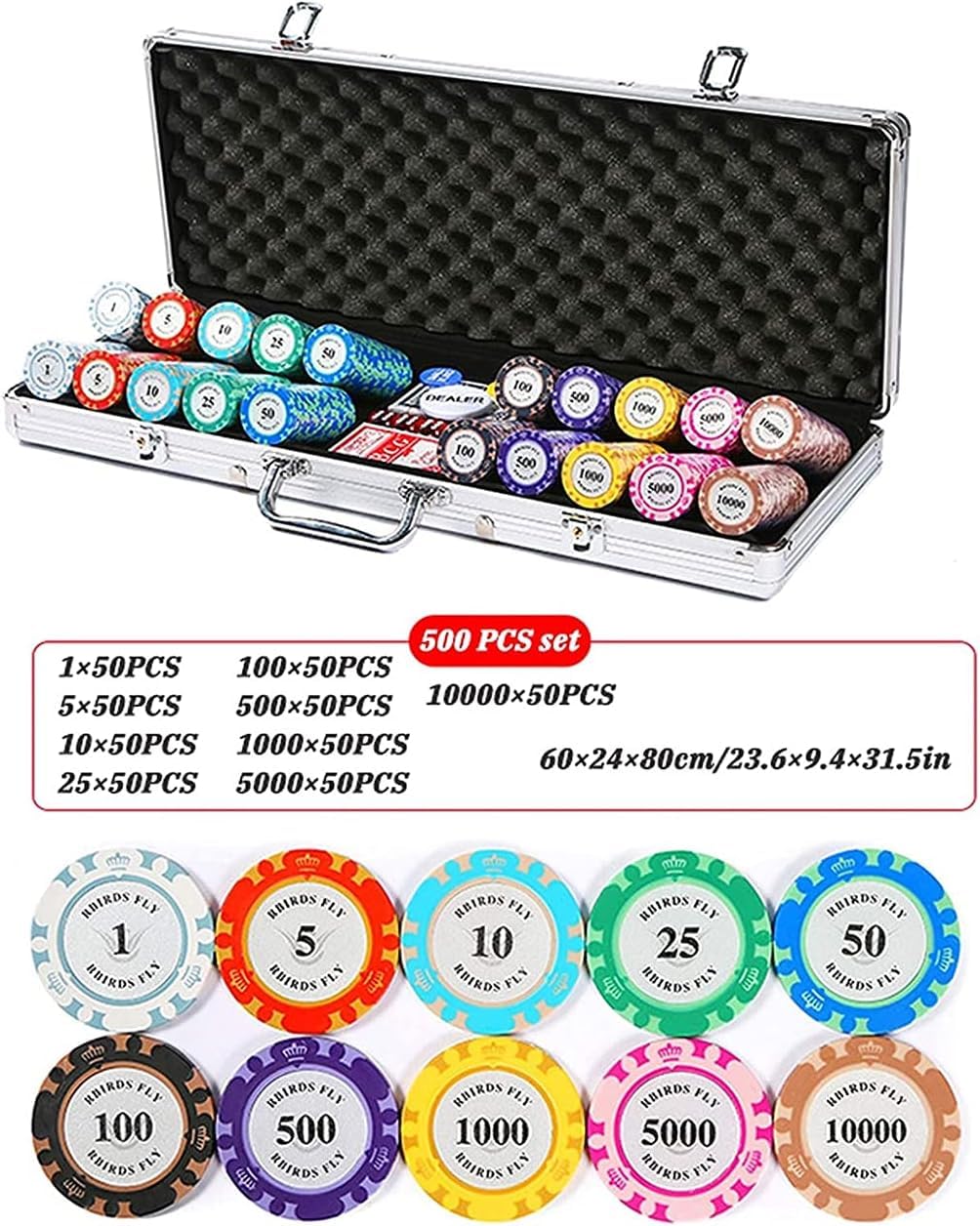 Jetons de Casino, 200 pièces/500 pièces, jetons de Poker Professionnels avec Valeur faciale et boîtier en Aluminium, Jeu de jetons de Poker Club pour Le Jeu de Blackjack, Texas HOL