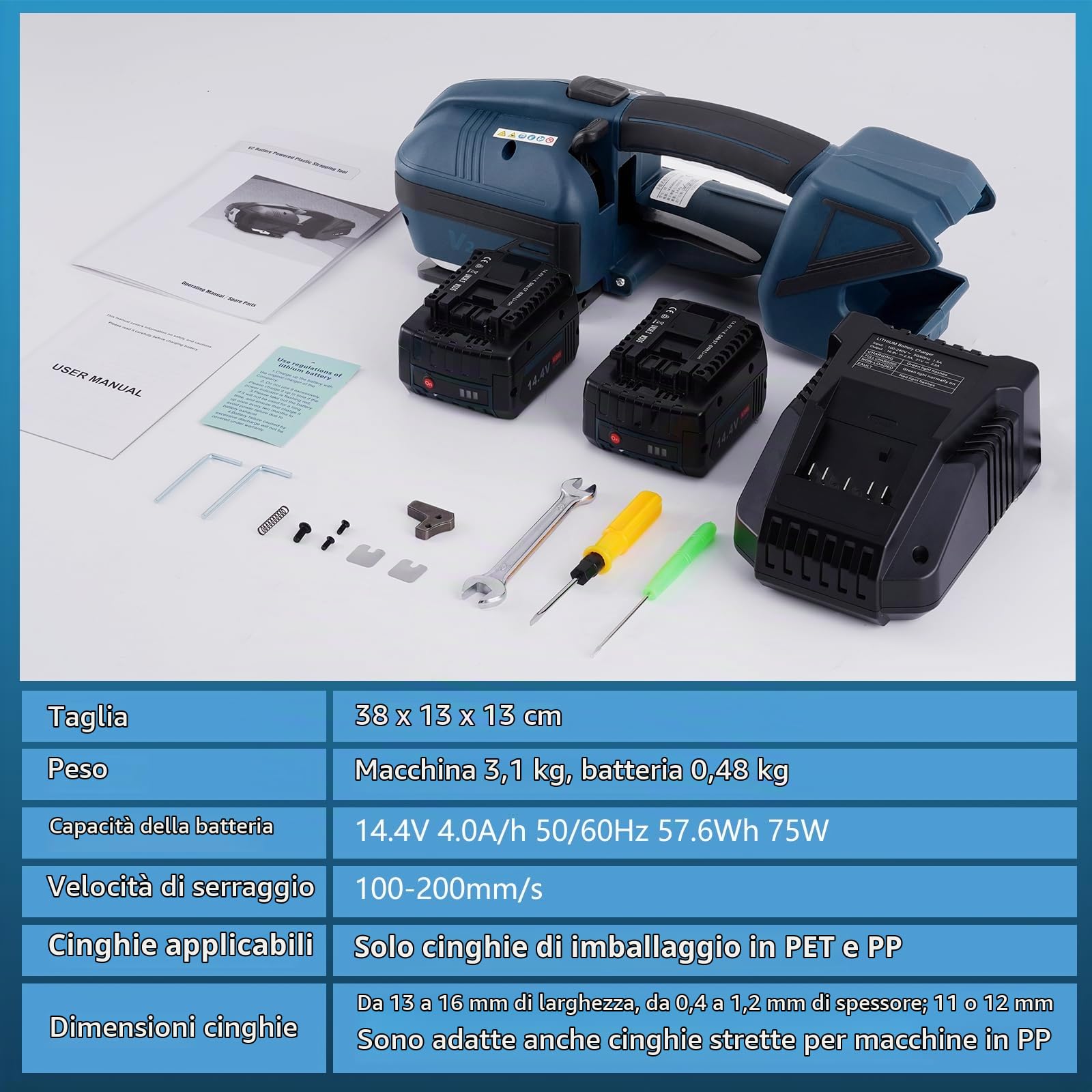 BAOSHISHAN Reggiatrice elettrica 13-16mm PET/PP, 2 batterie 4000mAh