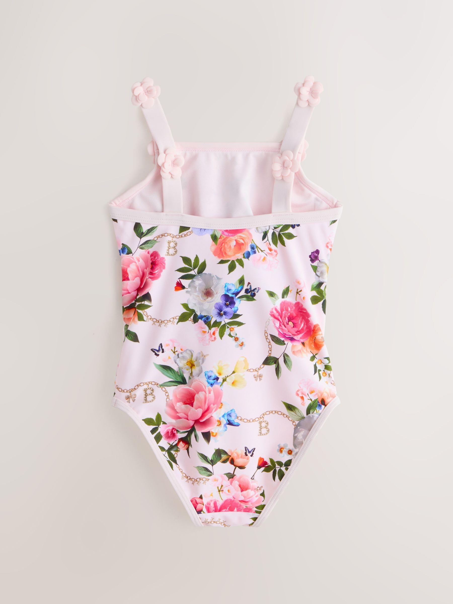 Ragazza Costume Intero Rosa con Stampa a Fiori e Cut-out Rosa