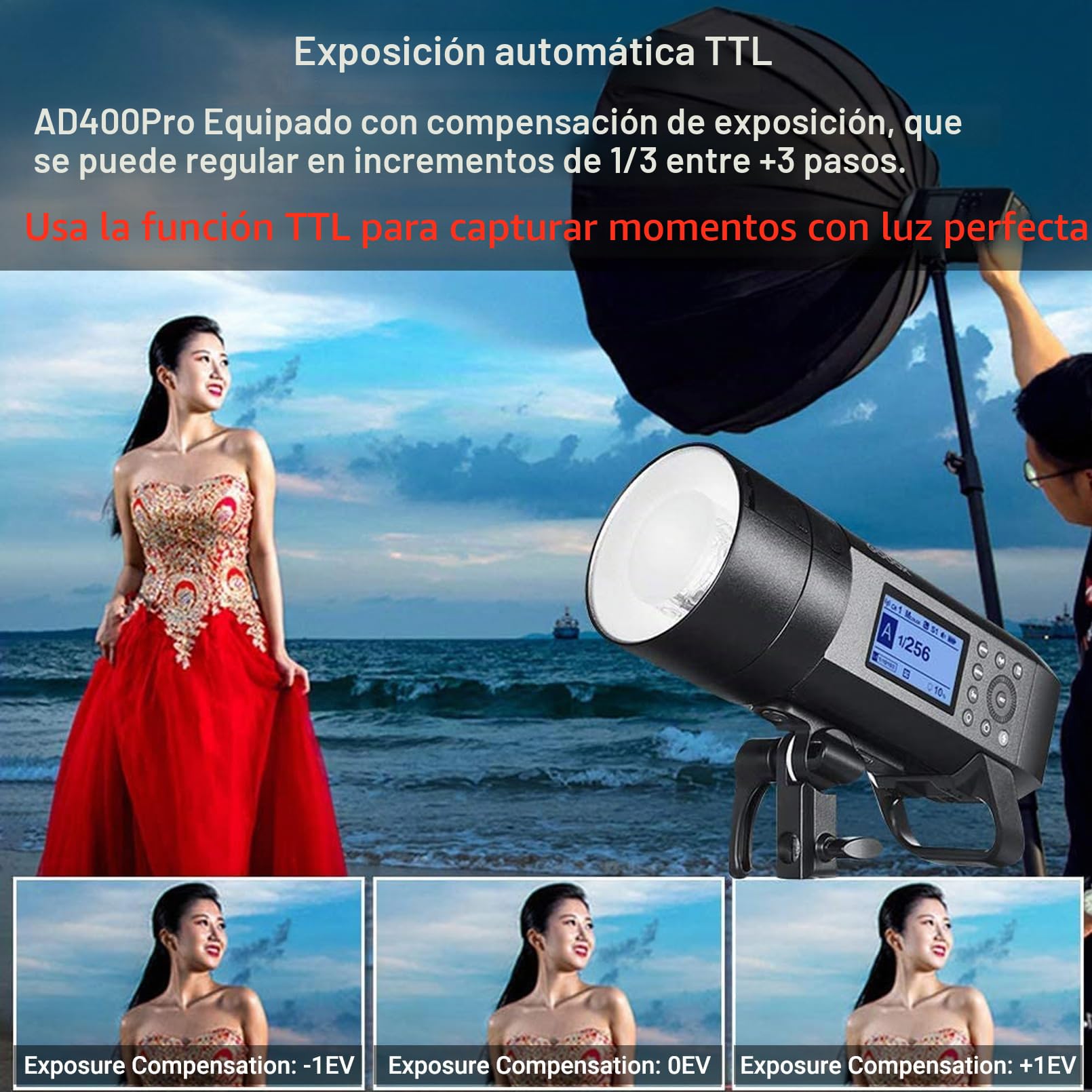 Godox AD400 Pro AD400Pro Flash estroboscópico para Exteriores, 400W 2.4G TTL 1/8000 HSS Monolight, 0.01-1s Reciclaje, 30W LED Lámpara de Modelado