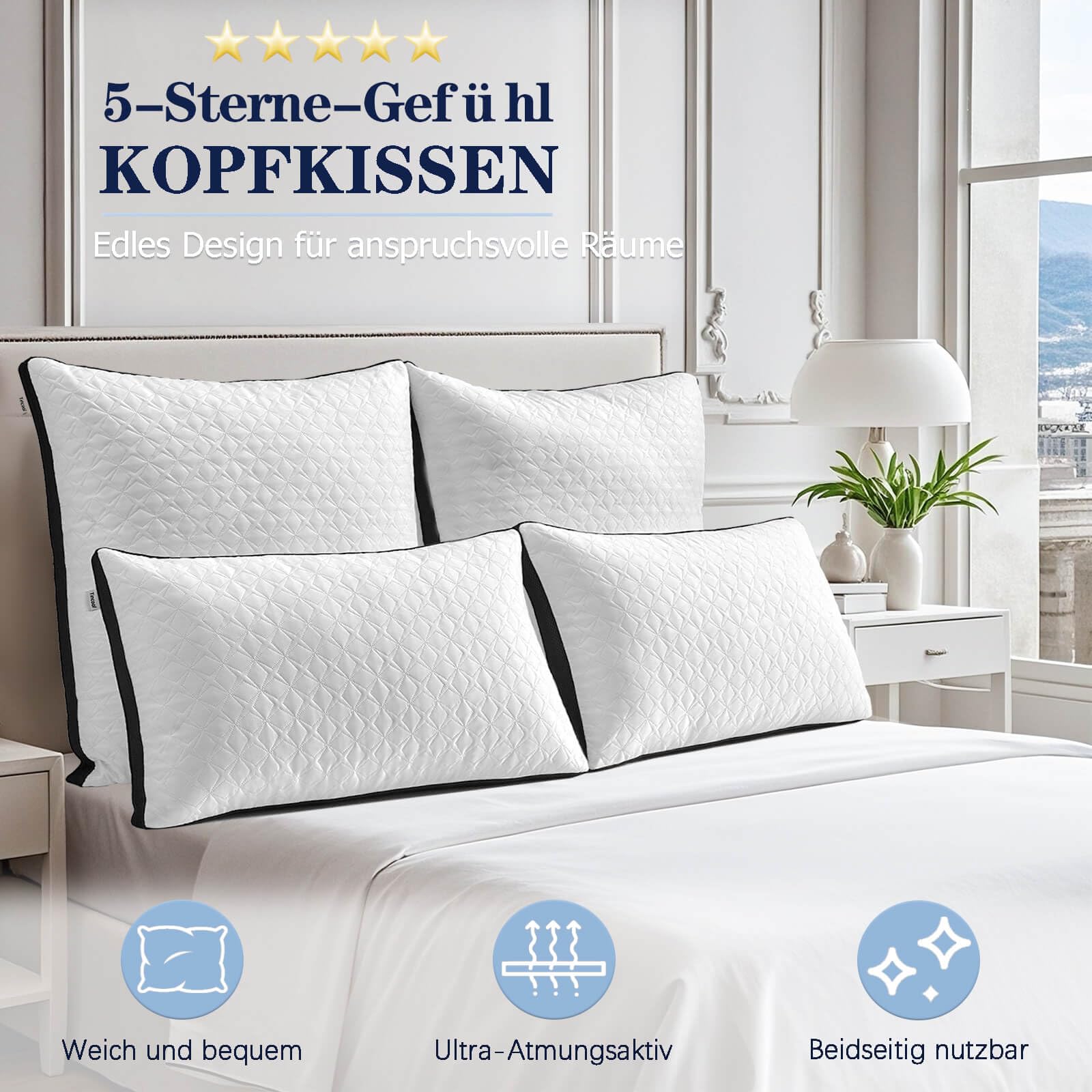 Kissen Kopfkissen 80x80 2er Set, Seitenschläferkissen Nackenkissen für Bett & Sofa, weich & stützend, Atmungsaktive &Waschbar für Allergiker auch als Sitzkissen Sofakissen lesekissen