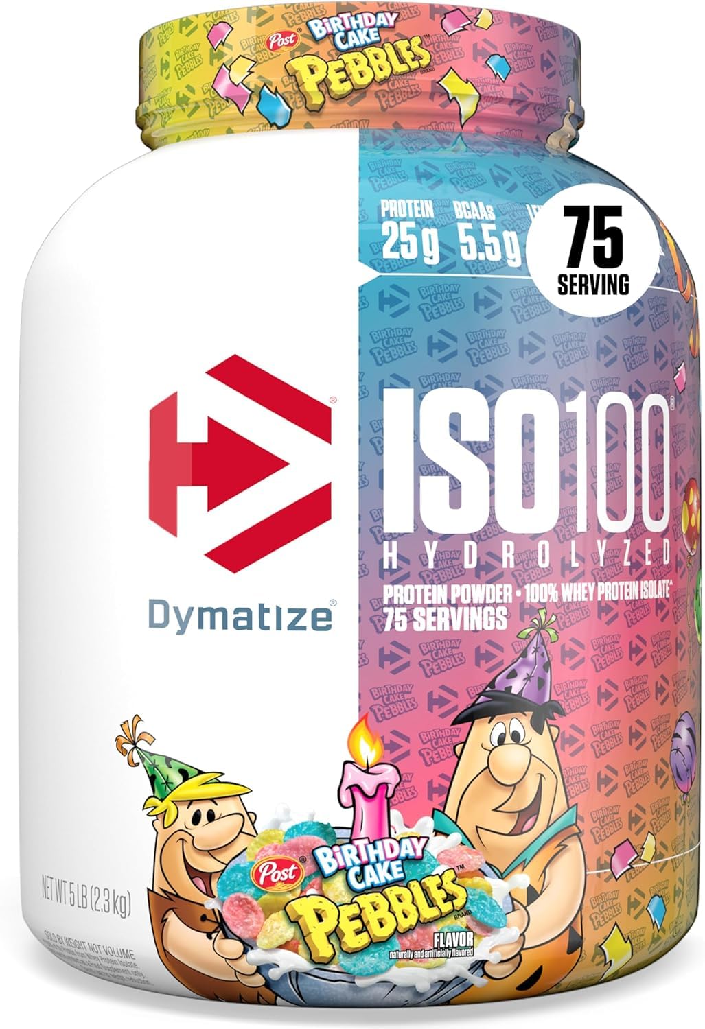 Dymatize Nutrition ISO100 Hydrolyzed, Whey Protein Isolate, Birthday Cake Pebbles, 5lbs (2.3kg)
