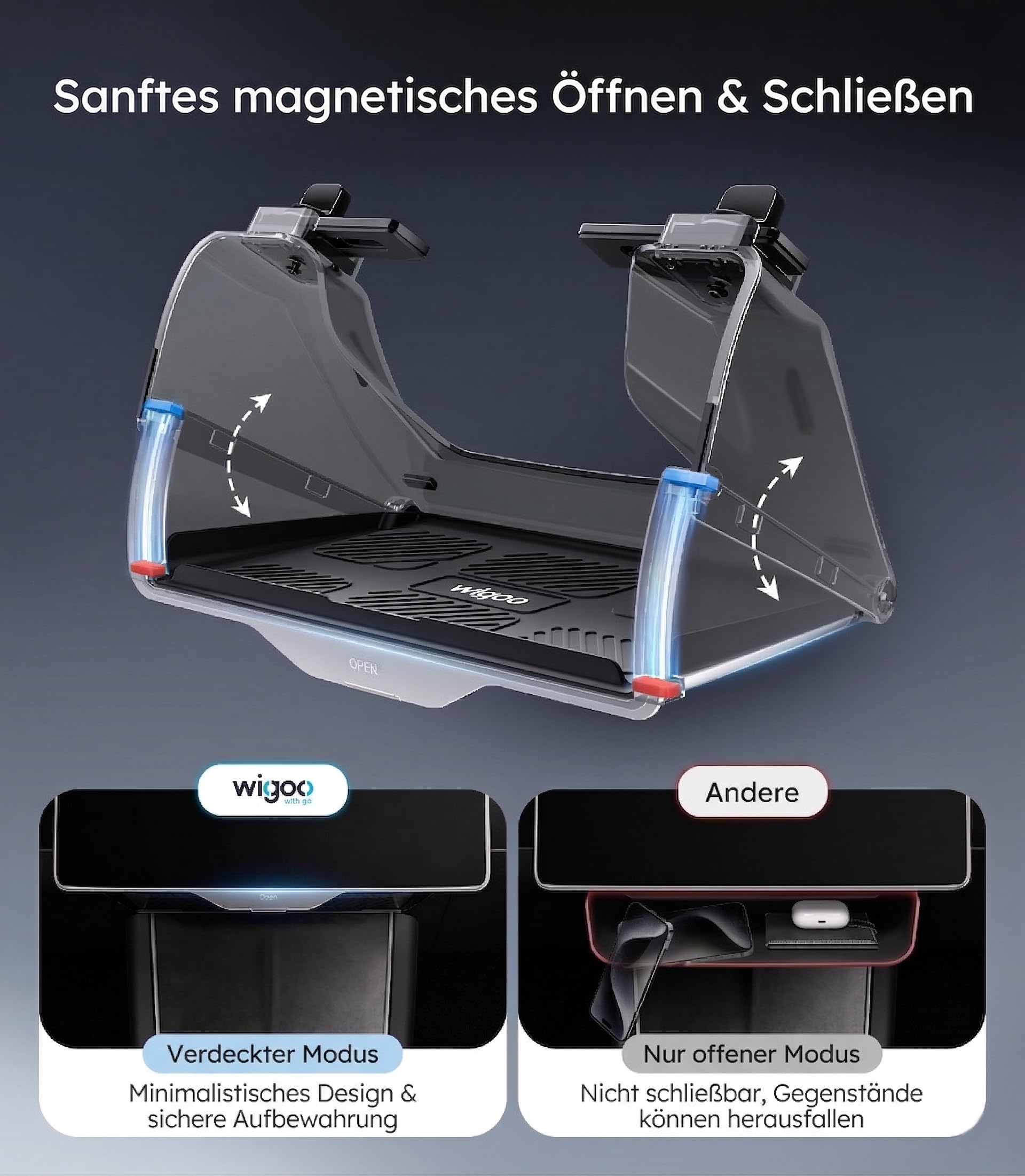 Wigoo Tesla Model Y Juniper Aufbewahrungsbox unter dem Bildschirm, verstecktes Design und stabile Installation, Model Y Zubehör, Mittelkonsolen-Organizer-Tablett für Tesla Model Y 2016-2026 Juniper