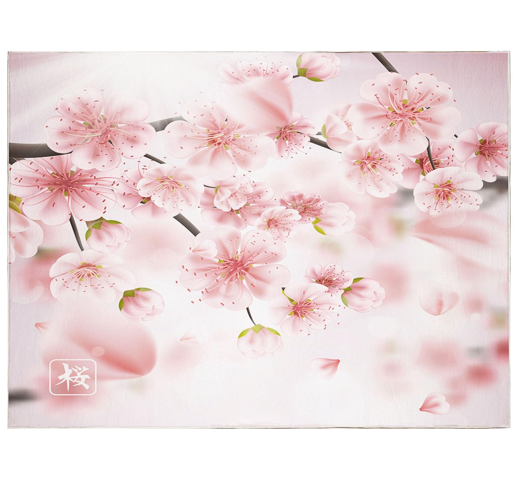 Rose Tapis de Salon 80 x 150cm Fleurs de Cerisier Roses du Japon Tapis Doux Poils Courts Moderne Antidérapant Grand Tapis pour Salon Chambre Décoration d'intérieur Garçons Filles Adolescents