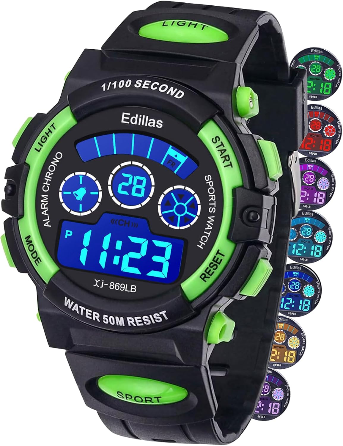 Edillas Kids Watches Boys Digital, 7 Colors LED Lights 50M Waterproof Wristwatches for Children Students Teenagers Sport Outdoor Multifunctional with Stopwatch/Alarm Ages 7-15
