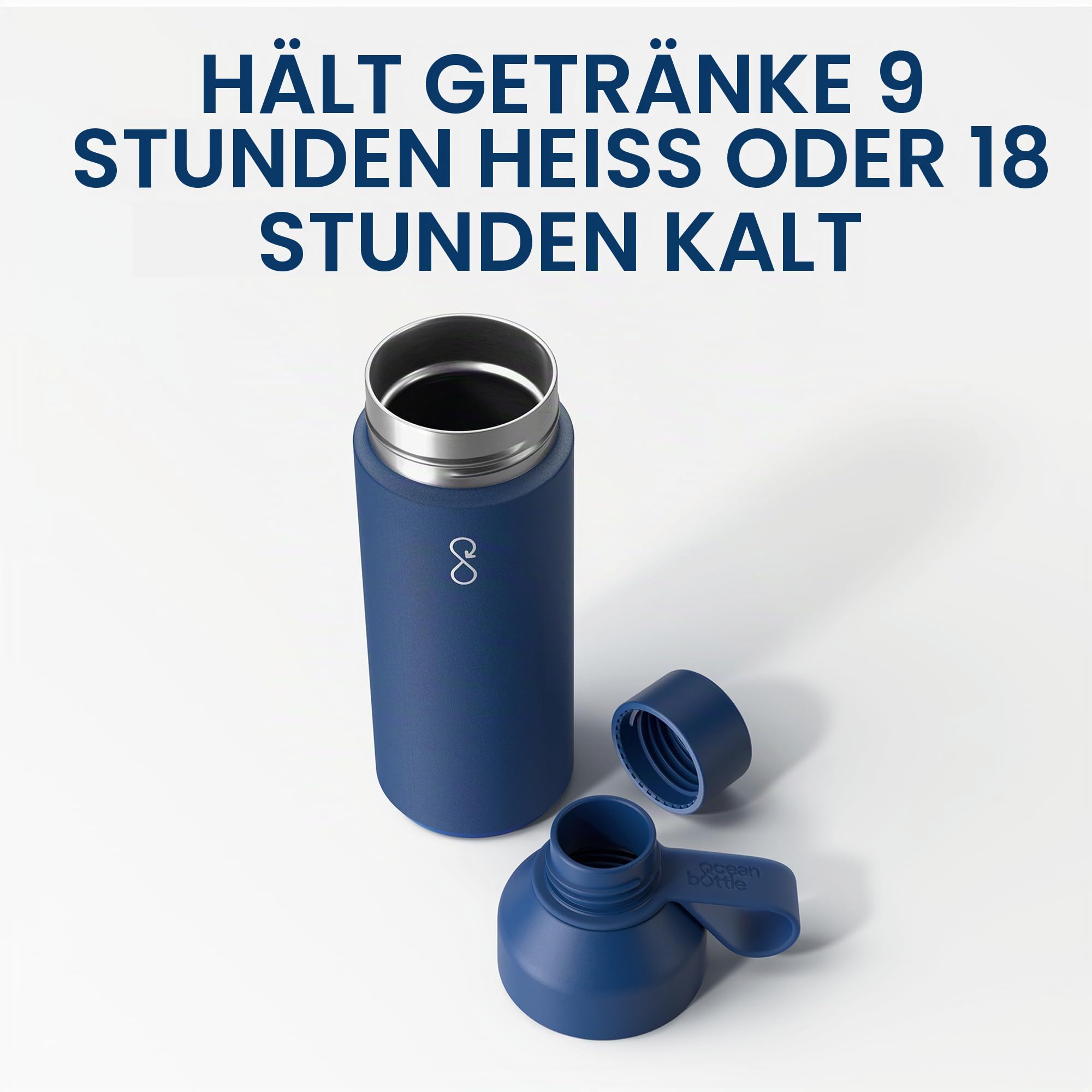 Ocean Bottle Wiederverwendbare Trinkflasche aus recyceltem Edelstahl, umweltfreundlich und wiederverwendbar, Ozeanblau, 1 l