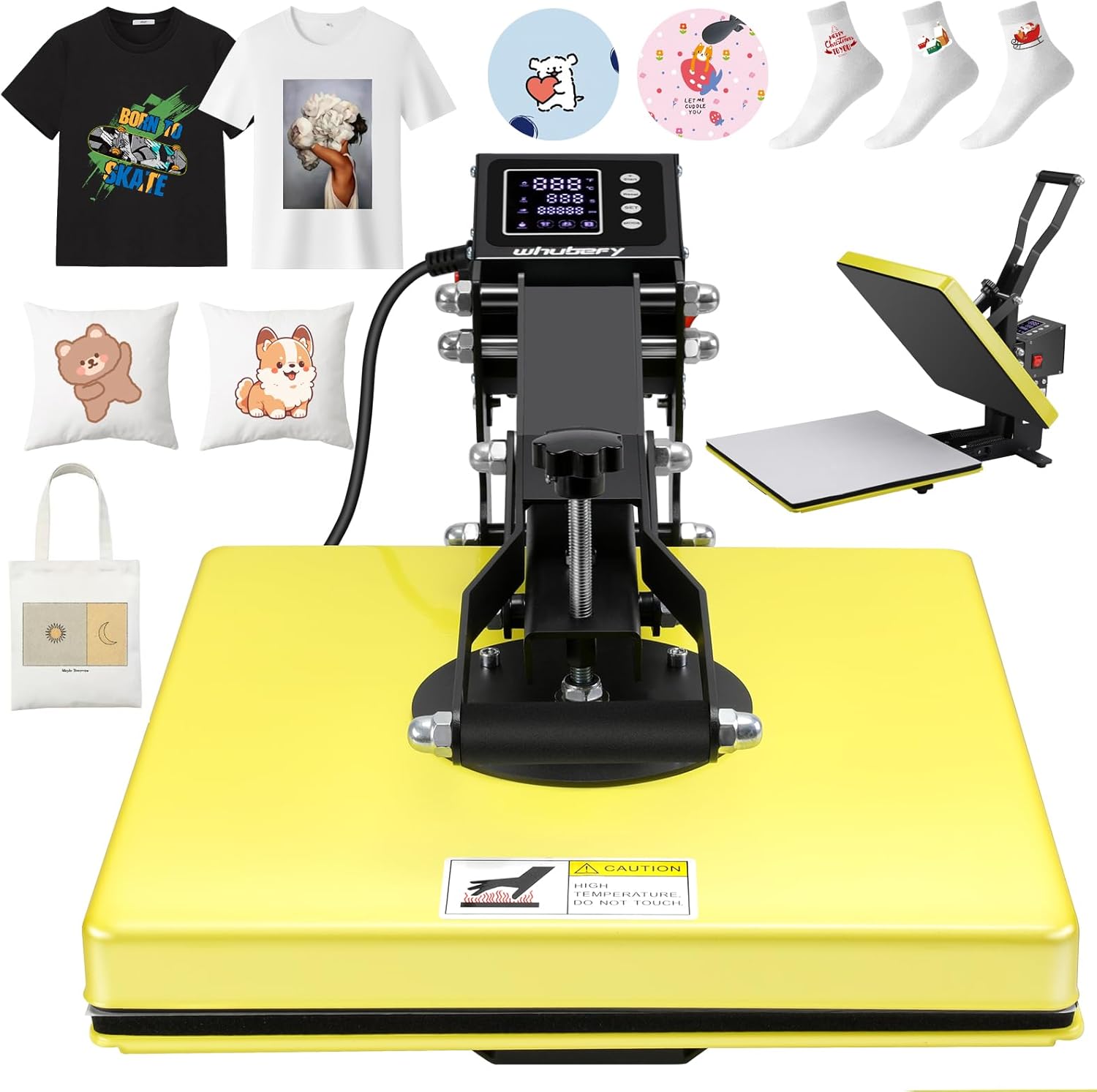 AKEYDIY Heat Press, 15x15 Slide Out Heat Press Machine for T Shirts, Digital Clamshell Heat Transfer Machine for Sublimation, Industrial Shirt Printer for Canvas, Pillows, Coasters, Puzzles (Yellow)