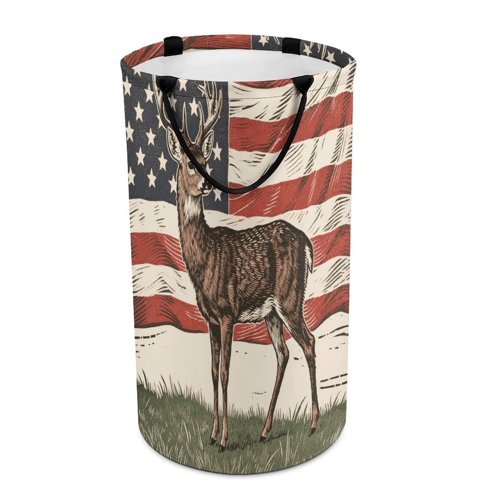 Deer American Flag Dirty Clothes Basket Large Capacity Laundry Basket Freestanding Laundrys Hampers Tall Collapsible Clothes Hamper for Blankets Toys