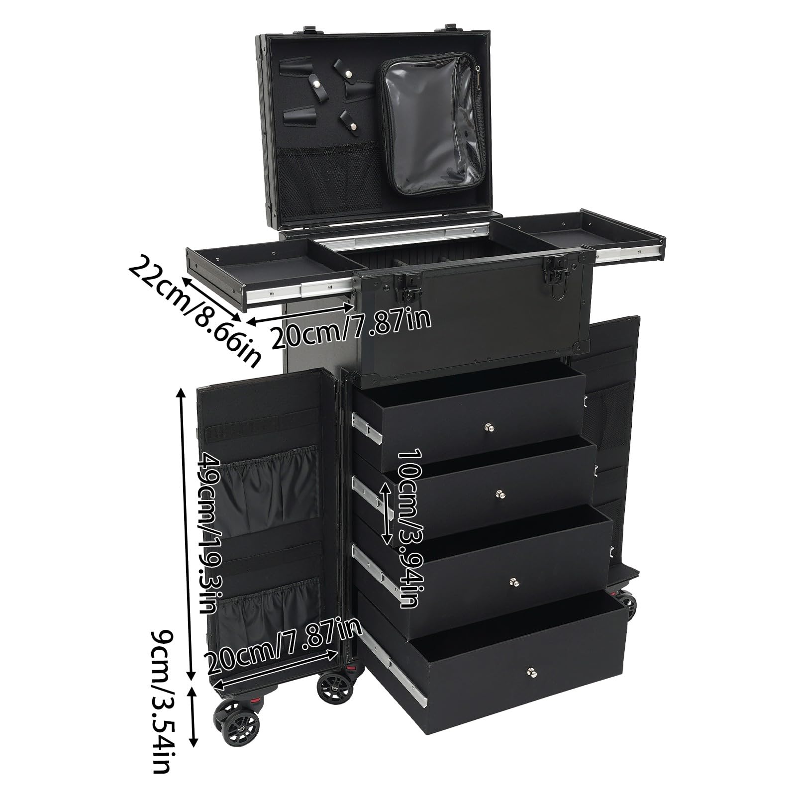Makeup Koffer Kosmetikkoffer Schminkkoffer Groß Visagistenkoffer Beautycase Beauty Koffer für Make-up Artist Friseurkoffer Aluminiumlegierung mit 6 Universalrädern 4 Schlüsseln
