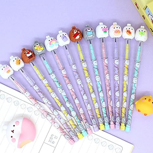 Miniatura 7 de Molang - Juego de 4 lápices de cartuchos de figuras Papelería coreana kawaii, bonitos lápices mecánicos recargables, suministros escolares y de