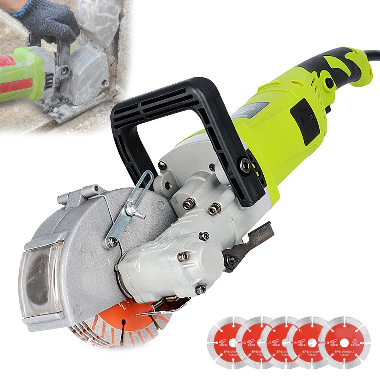 Cortadora De Pared, Máquina Ranuradora De Hormigón Y Ladrillo De 4000w, con 5 Hojas De Sierra, Profundidad Y Ancho De Corte Ajustables, Profundidad De Corte 37mm