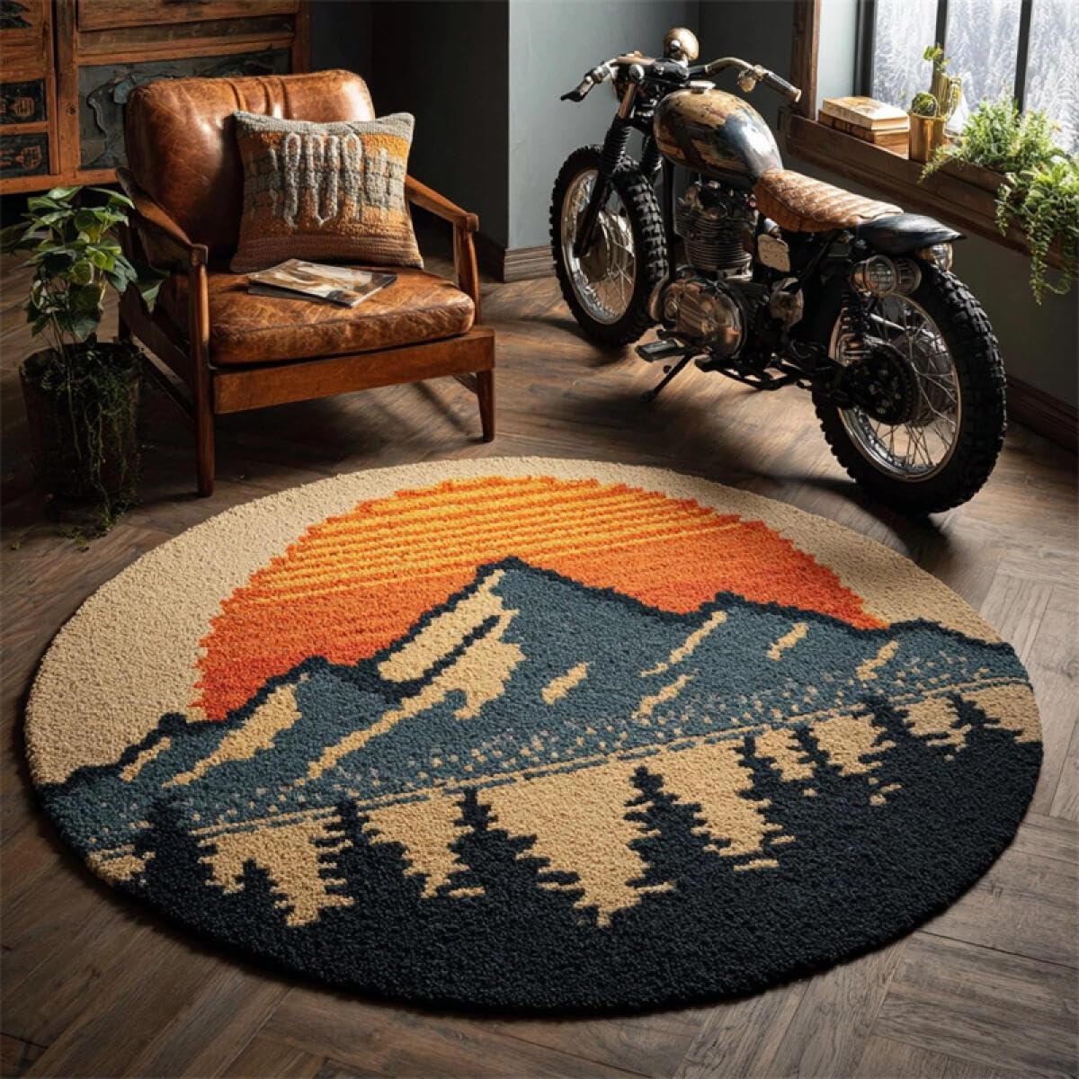 Kitquiver Latch Hook Kit Rug Snow Mountain Forests 50x50cm