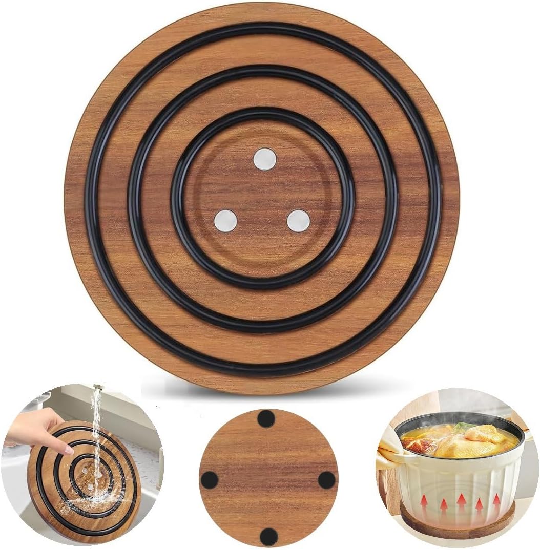 Magnetic Pot Trivet, Magnetic Pot Holder, Magnetic Trivets for Hot Pots and Pans, Magnetic Pot Coaster, Magnetic Trivet Wood, Magnetic Pot Holder Stand Pad for Enameled Cast Iron Dutch (3 pcs Trivet)