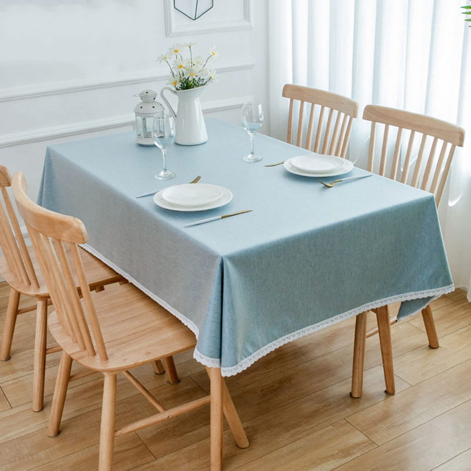 Obrus ​​Prostokątny Obrus Plamoodporny Wodoodporny Zmywalny Obrus Lniany Obrus Zmywalny Obrus Na Stół Do Jadalni Obrusy Imprezowe Obrus/Light Blue/100X160Cm
