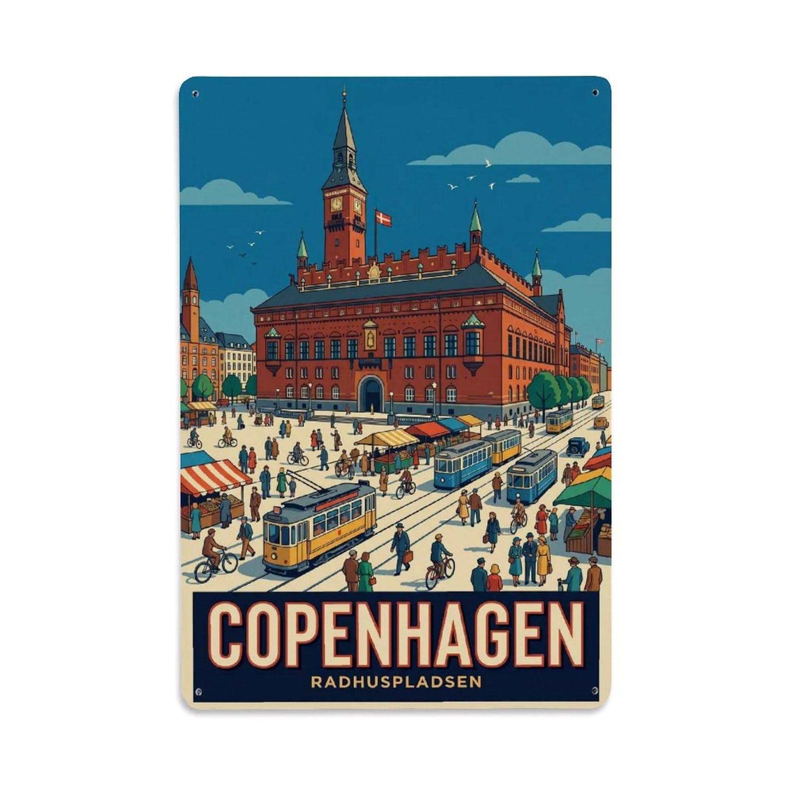 Este 8X12inch Style Vintage Travel Copenhagen Denmark Destination Metal Tin Sign