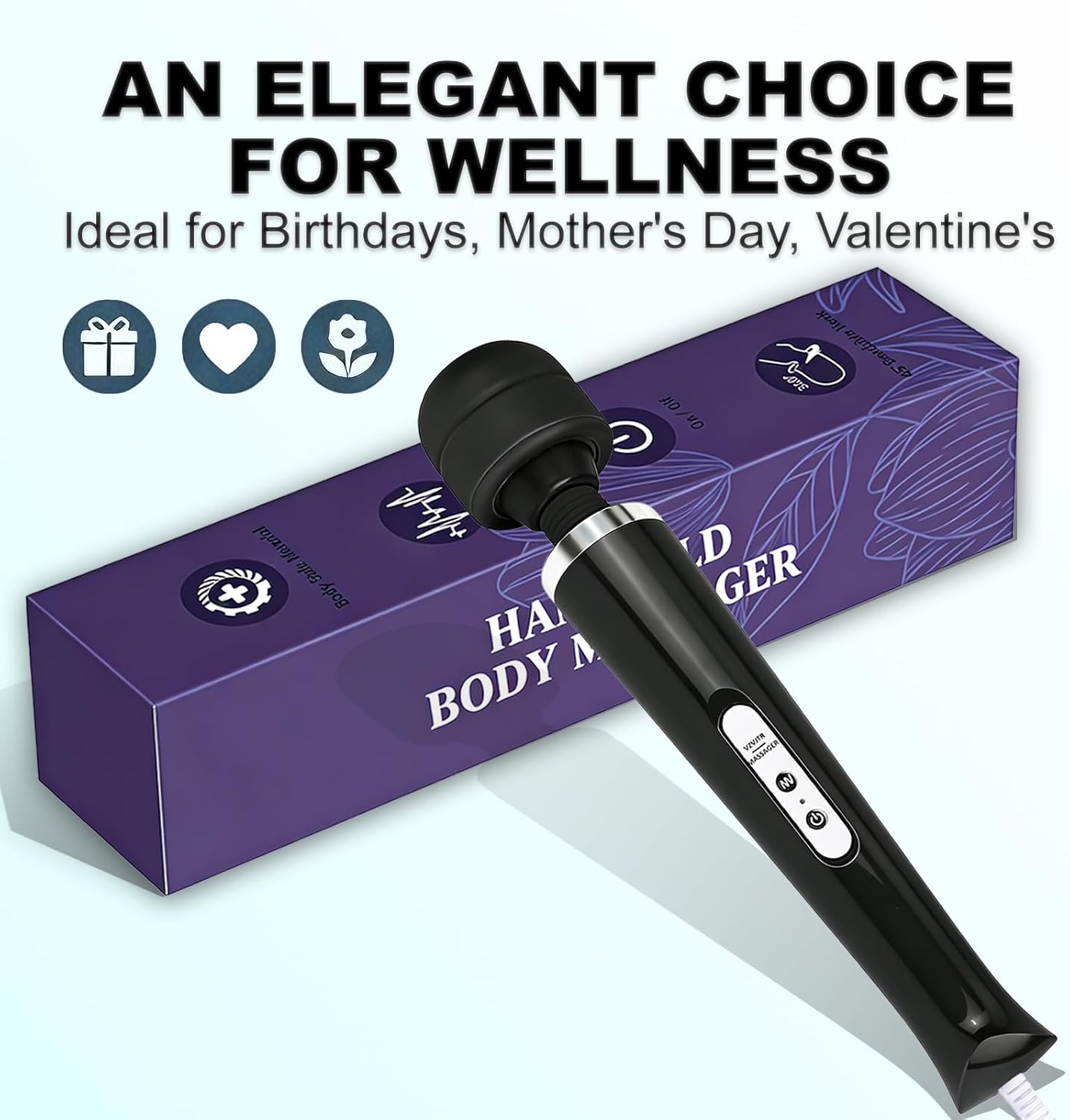 Handheld Electric Back Massager, 10 Speed Wired Deep Tissue Vibrating Massager for Muscle Aches (Classic Black)