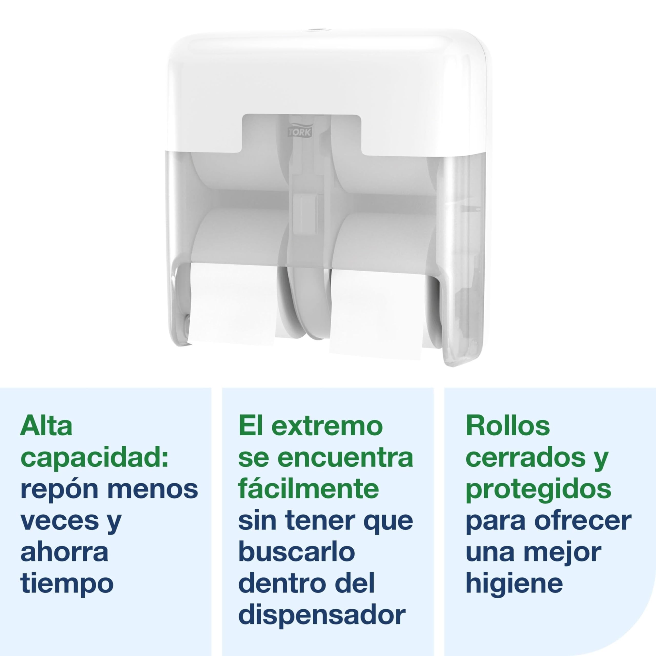 Tork OptiServe Dispensador para Cuatro Rollos de Papel Higiénico sin Mandril Blanco T7, Dispensador Vertical, Línea Elevation, 558051