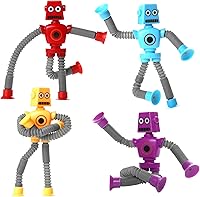 UGJ Robot Pop Tube Suction Cup Fidget Toys 4PCS - Sensory Telescopic Fun for Kids 3-8, Easter Stuffers & Autism Travel Toys
