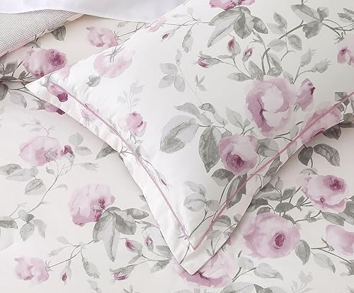 Miniatura 5 de SLEEPBELLA Juego de edredón tamaño Queen, 600 hilos de algodón con estampado blanco y flores moradas, juego de edredón reversible, ropa de cama
