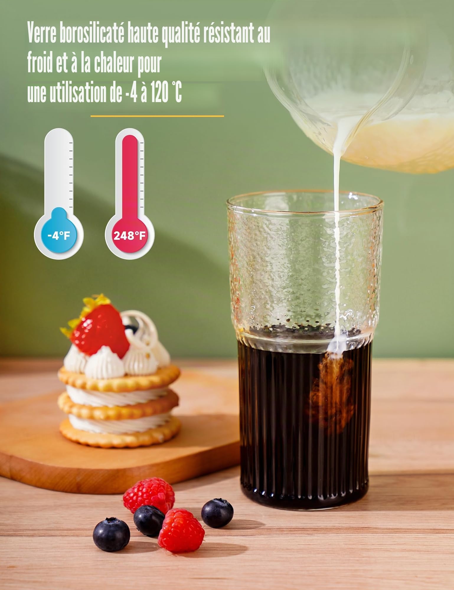 NiHome Lot de 2 gobelets en verre borosilicate transparent avec couvercle et paille, 650 ml, pour café glacé, smoothie, thé avec pailles, réutilisables