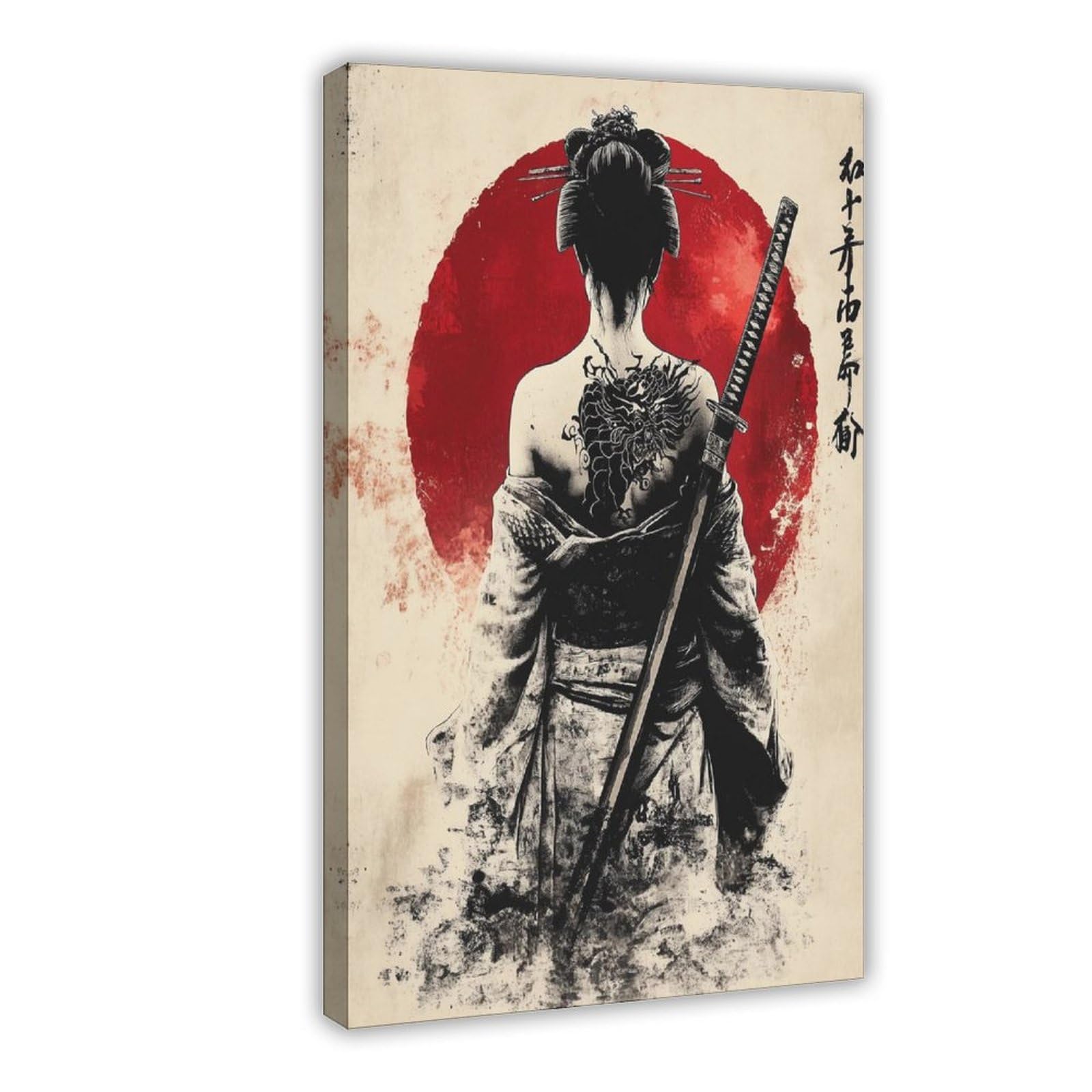 Wjwart Enchanting Geisha Samurai Canvas Canvas Poster Bedroom Decor Landscape Decor Gift 24X36inch(60X90cm)