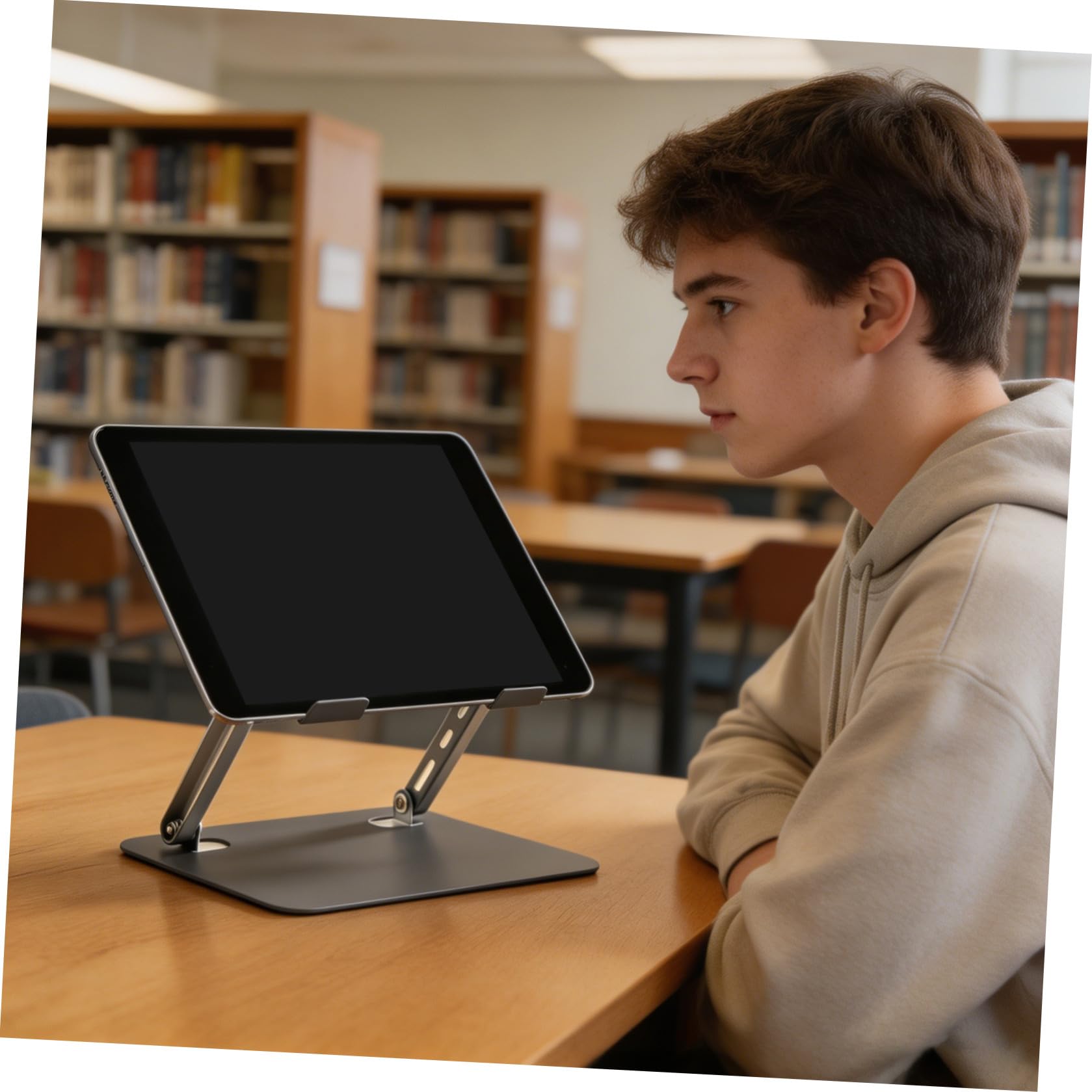 TEHAUX Supporto per Laptop e Tablet con Ventola di Raffreddamento Pieghevole in Acciaio al Carbonio per Ufficio e Scrivania Multidevice Ergonomico