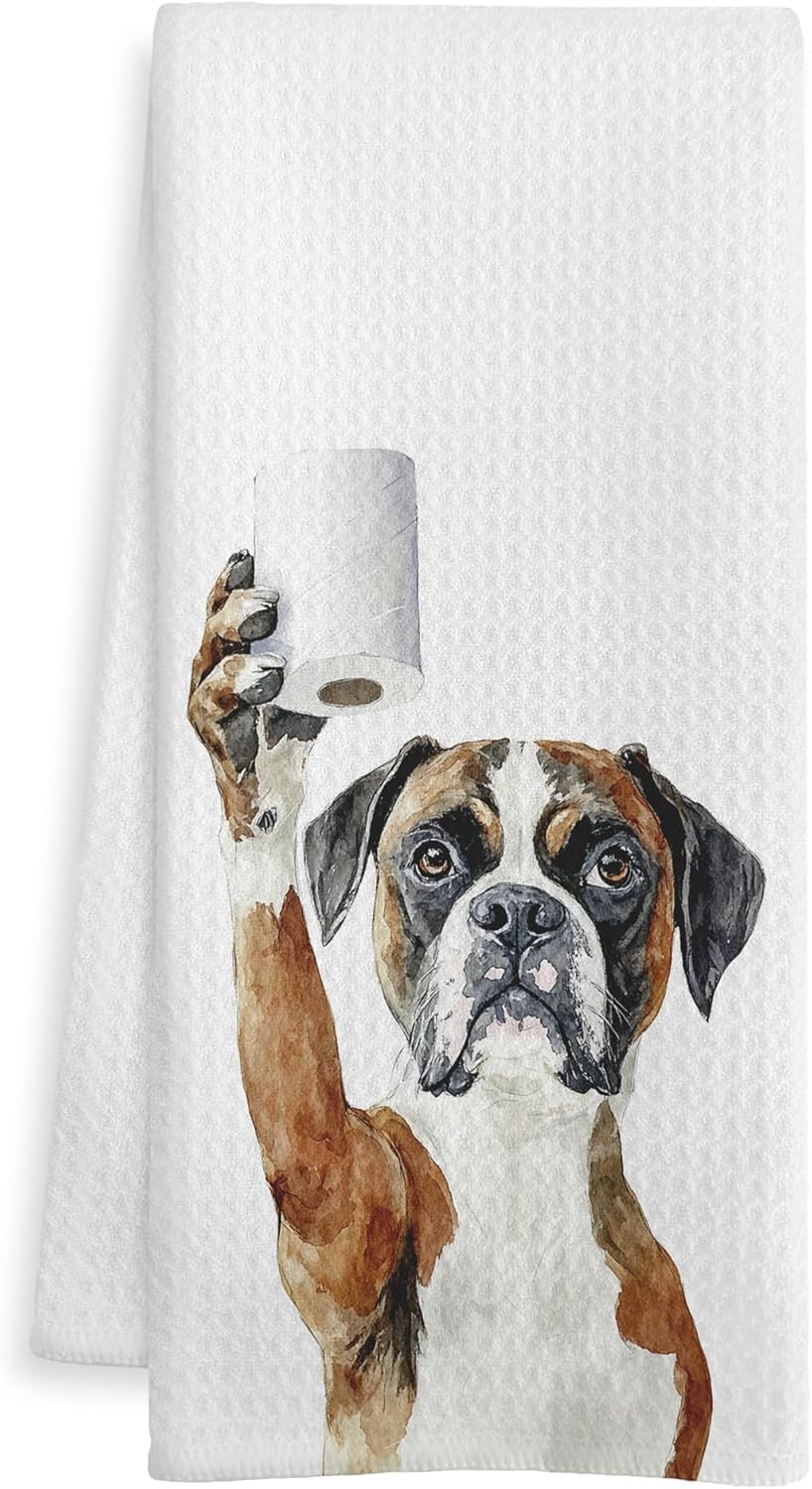 WOTYPU Funny Boxer Gifts Bathroom Hand Towels, Boxer Dog Lovers Gifts Decorative Hand Towels for Kids Guest Bathroom Washroom Half Bath, 16X24 Inch