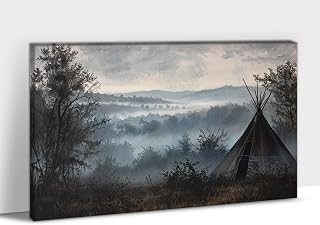 GUTTATY Native American Wall Decor for Bedroom - Native American Wolf Wall Art, Indian Tribal Camp Pictures Wall Art for Home Decor, Indian Art Canvas Print Framed 18x24''