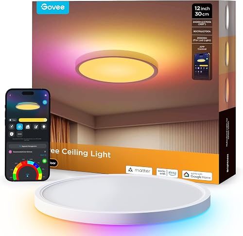 Govee LED Ceiling Light, 2400lm Smart RGBIC Ceiling Light… - 1
