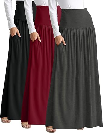 3 PK Maxi Skirts for Women Ankle Length Skirt Casual Long Skirt High Waisted Maxi Skirt Reg and Plus Size Skirt Long Skirt