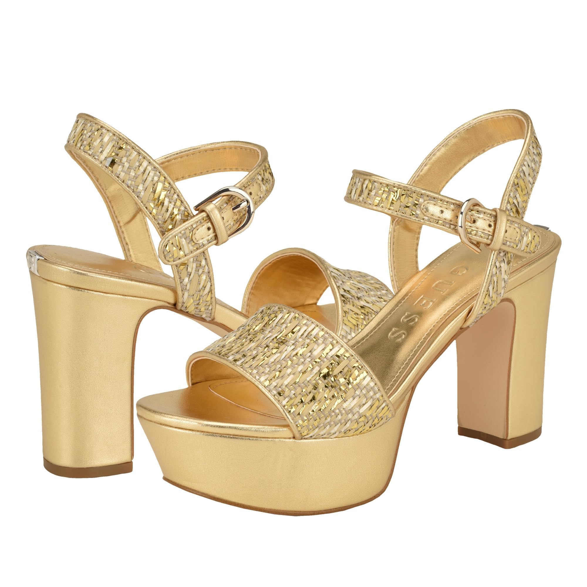 GUESS Women's Haldem Sandal, Natural/Gold 710, 4.5 UK