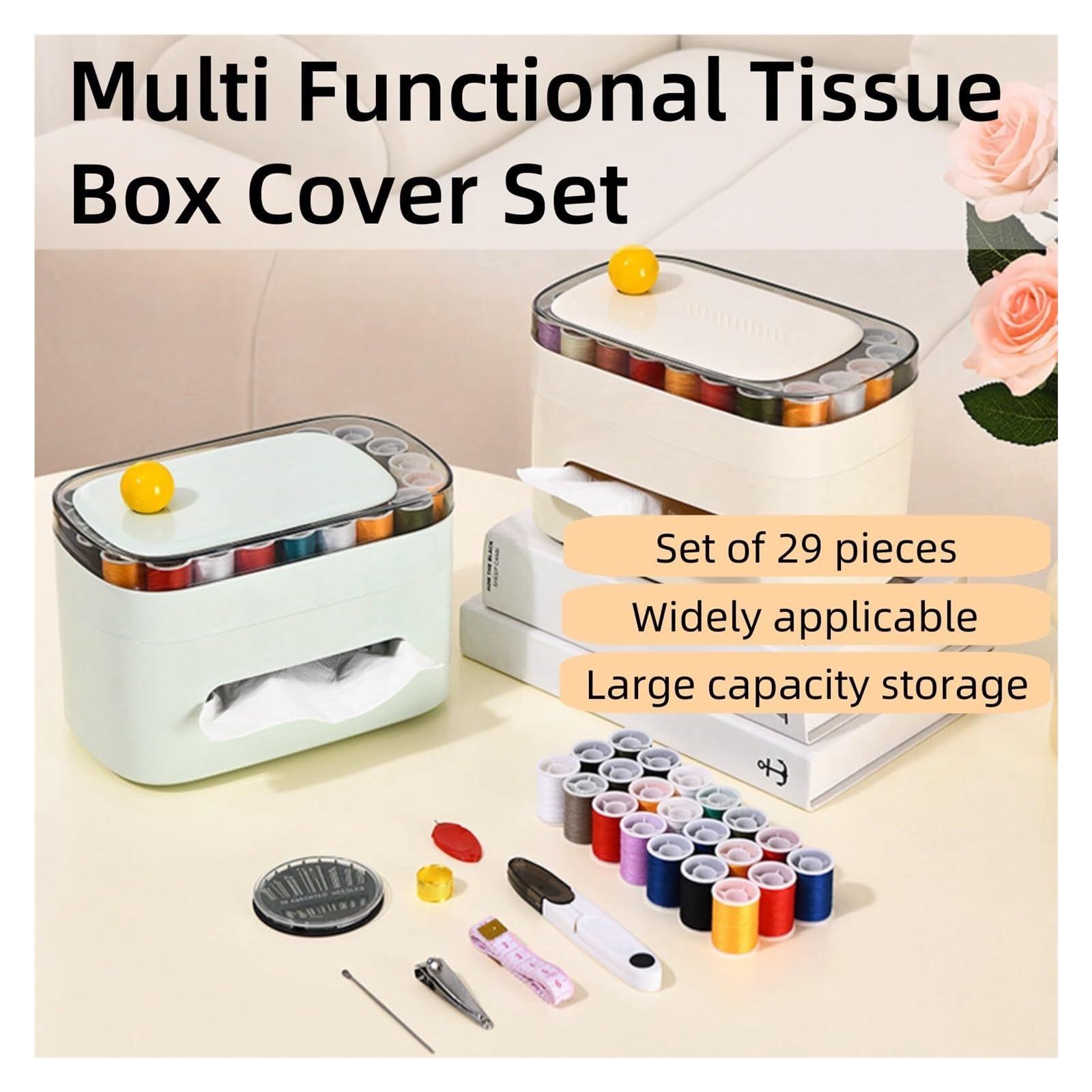 Soporte para Pañuelos Juego de Cubierta Caja pañuelos con Herramientas pequeñas prácticas, Almacenamiento para un Nuevo Hogar(White)