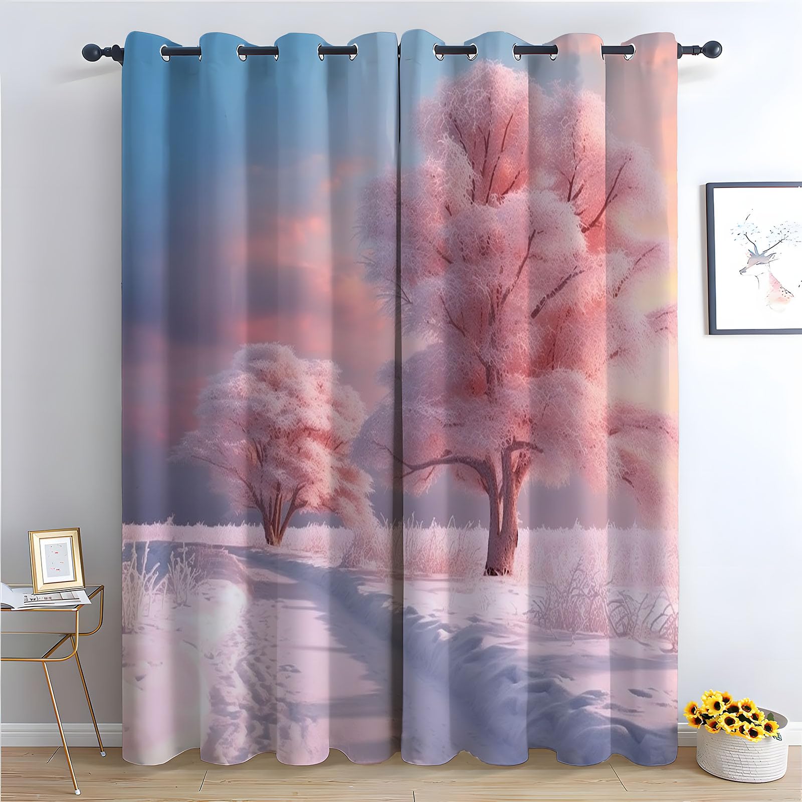 Rideaux occultants forêt rose H180 x L140 cm pour isolation thermique chambre