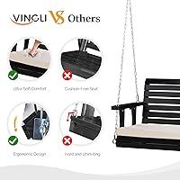 Vista 3 de VINGLI Columpio de Porche Exterior de 4 Pies, Columpios de Patio de Madera Resistente con Capacidad de 880 Libras con Cojines, Banco Colgante