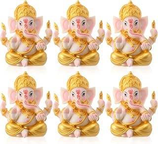 Soulchen 6 Pcs Indian Return Gifts for Pooja Bulk Ganesh Idol Ganesh Statue Small Elephants Statues Bulk Decor Symbol of Lucky Wealth Prosperity for Diwali Pooja Wedding Housewarming Favor