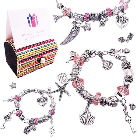 Amazon De Yinva Armbander Selber Machen 59pcs Charm Armband Kit Diy Geschenk Fur Madchen Einschliesslich 54 Versilberte Diy Perlen 3 Schlangenketten 1 Geschenkbox 1 Geschenkkarte Madchen Geschenke 8 12 Jahre