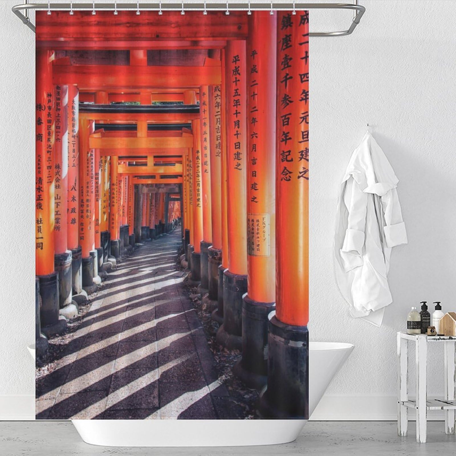 Rideau de douche anti éclaboussures Kyoto en tissu lavable 119x180cm pour sol sec