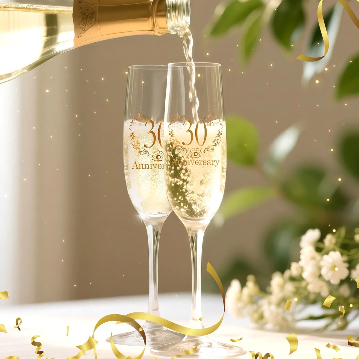 Hexagram 30th Wedding Anniversary Champagne Flutes Gifts, 30th Anniversary Couples Gifts, Anniversary's Wedding Gift for Husband Wife, 30 Year Anniversary's Decorations Champagne Glasses Set of 2 - Image 6